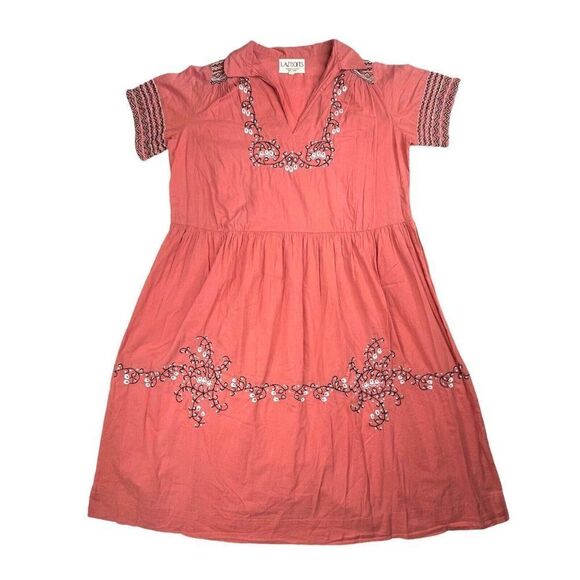 Anthropologie Lazybones Pink Embroidered Dress - Picture 2 of 8